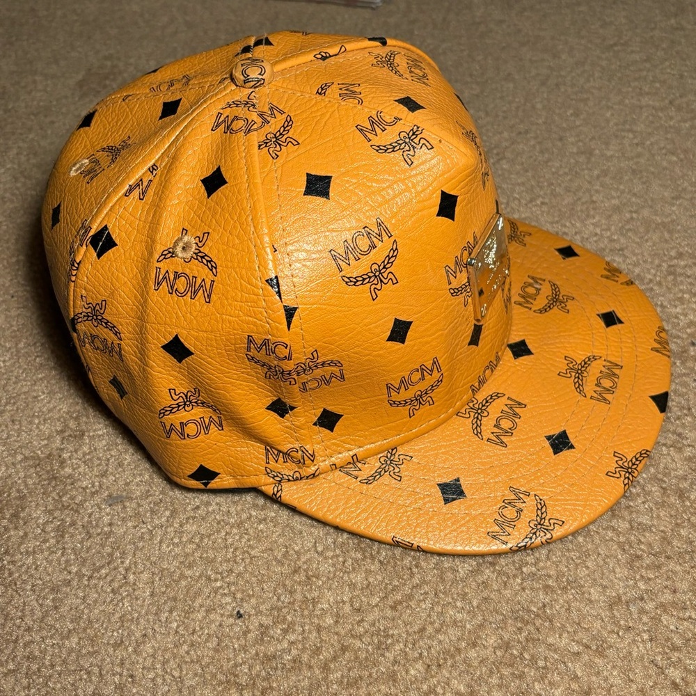 MCM Orange Leather Baseball Cap